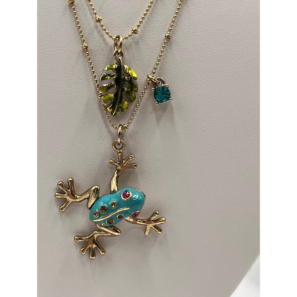 Betsey Johnson Teal & Gold
Frog Pendant Necklace Two-Row Necklace goldtone tree - Picture 5 of 11
